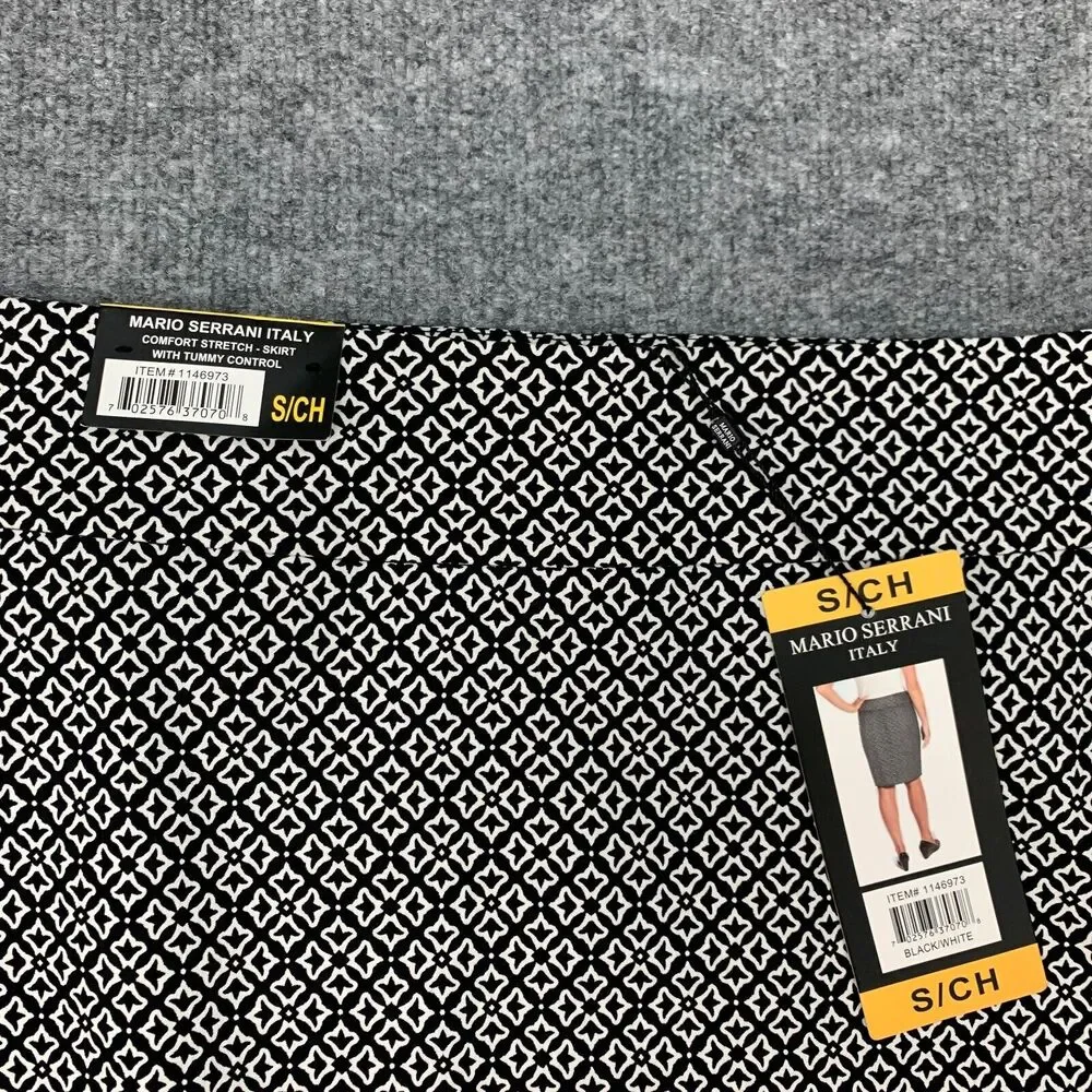 Mario Serrani Italy Pencil Skirt Womens S Black White Stretch Geo Print Pull On